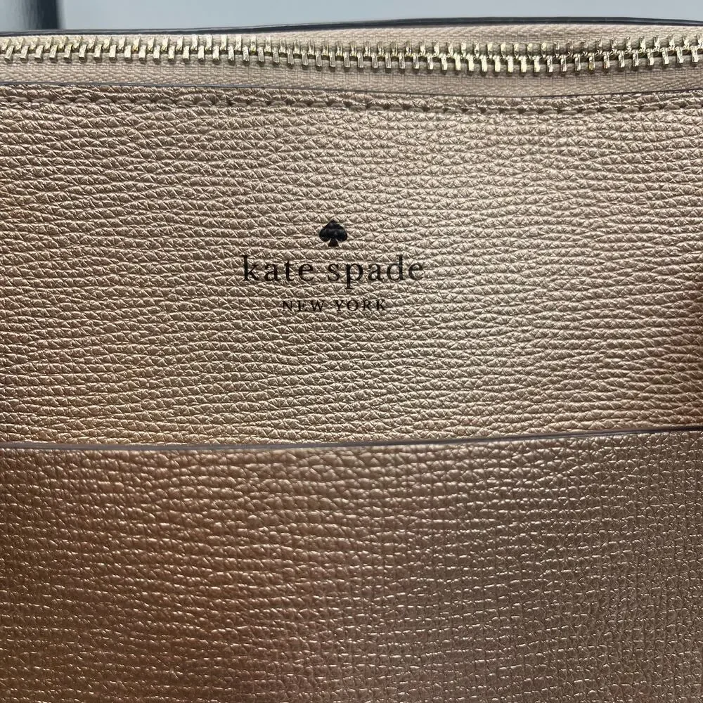 Kate Spade New York Page Gold Metallic Leather Zip-Top Tote Bag Double Handles